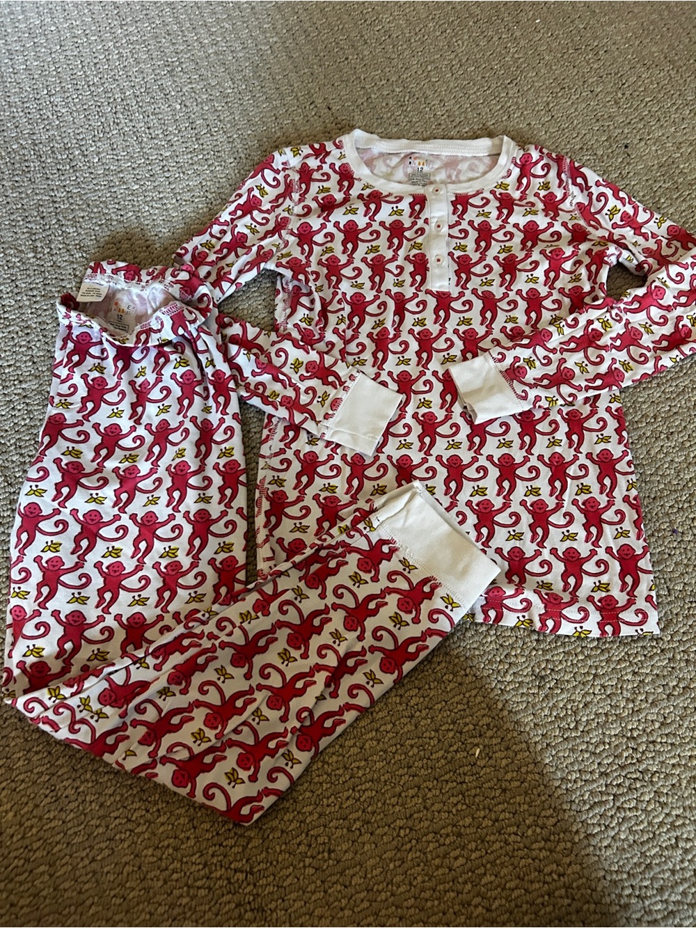 Roller Rabbit White Pajama Set with Red Monkey Print